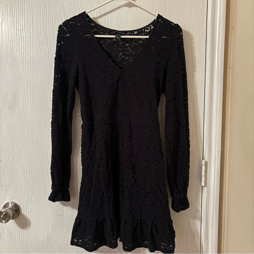 Dark Long Sleeve Lacy Textured Soft Dress
